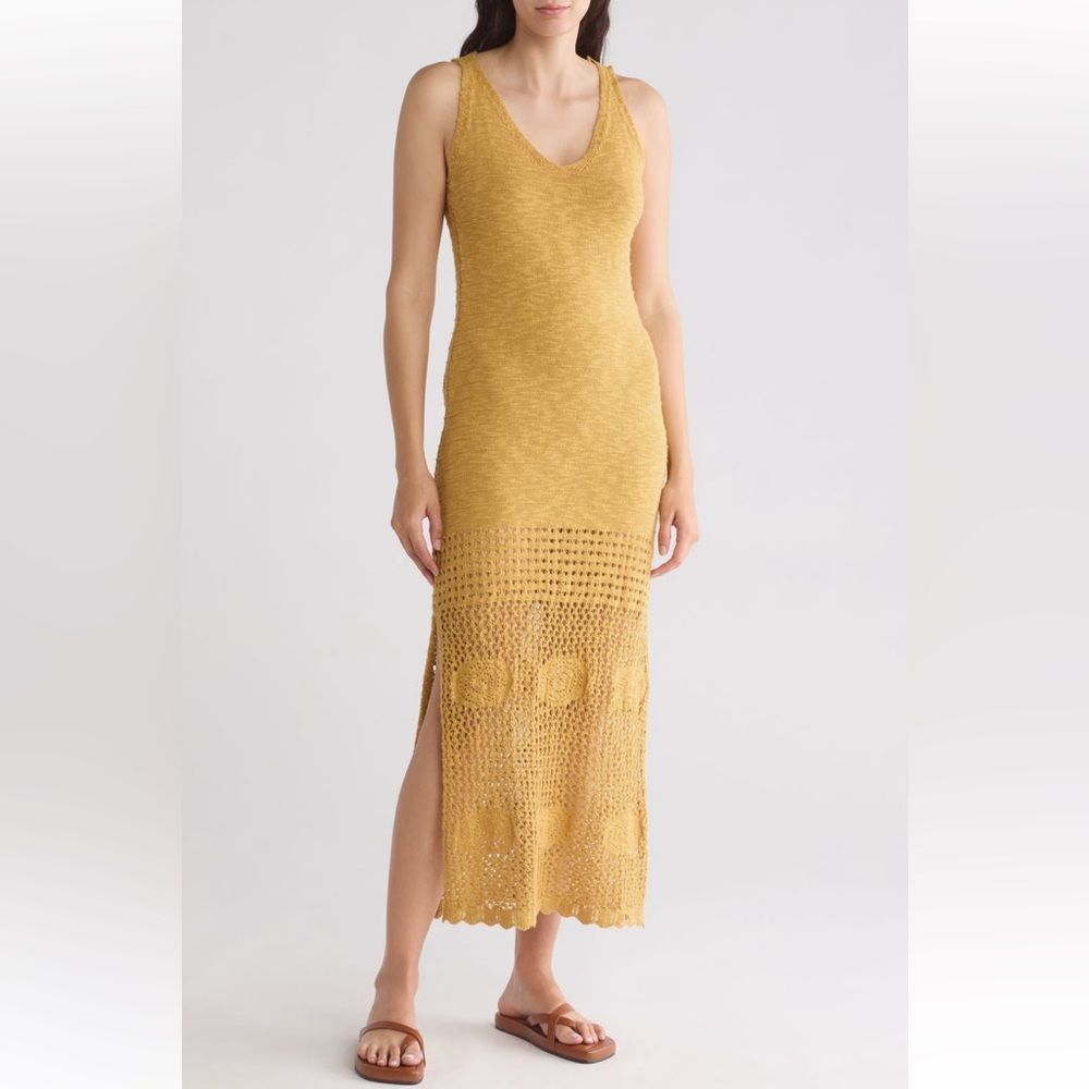 Yellow bohemian fall knit maxi dress